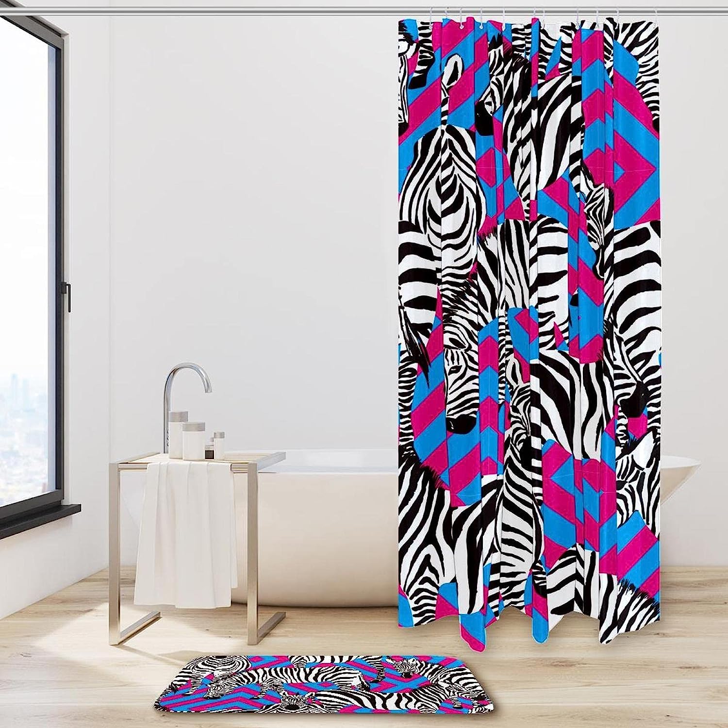 Tropical Stripe Zebra Print Fabric Shower Curtain for Playful Bathroom Decor