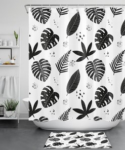 Tropical Style Palm Leaves Print Shower Curtain For Bathroom