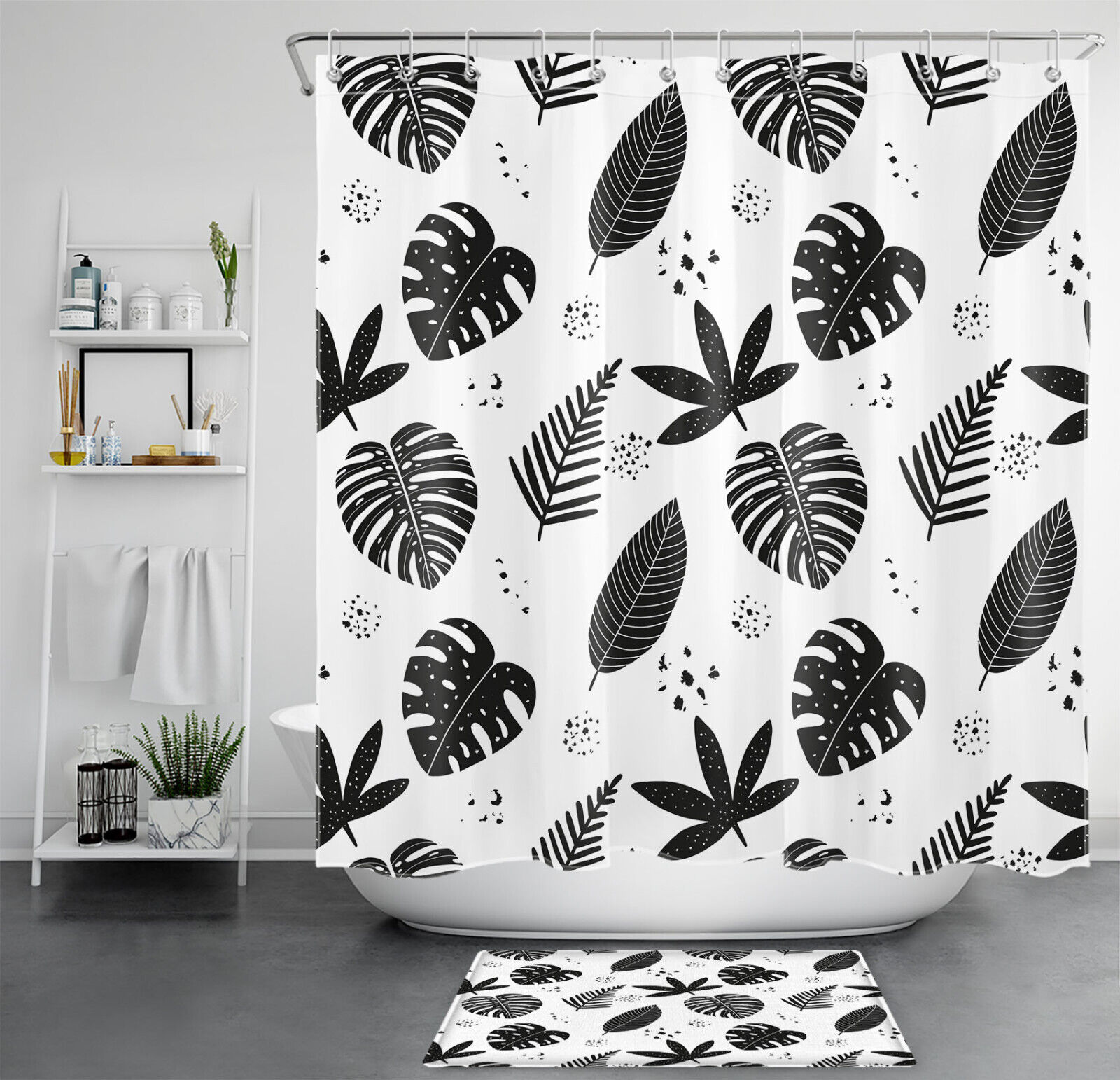 Tropical Style Palm Leaves Print Shower Curtain For Bathroom