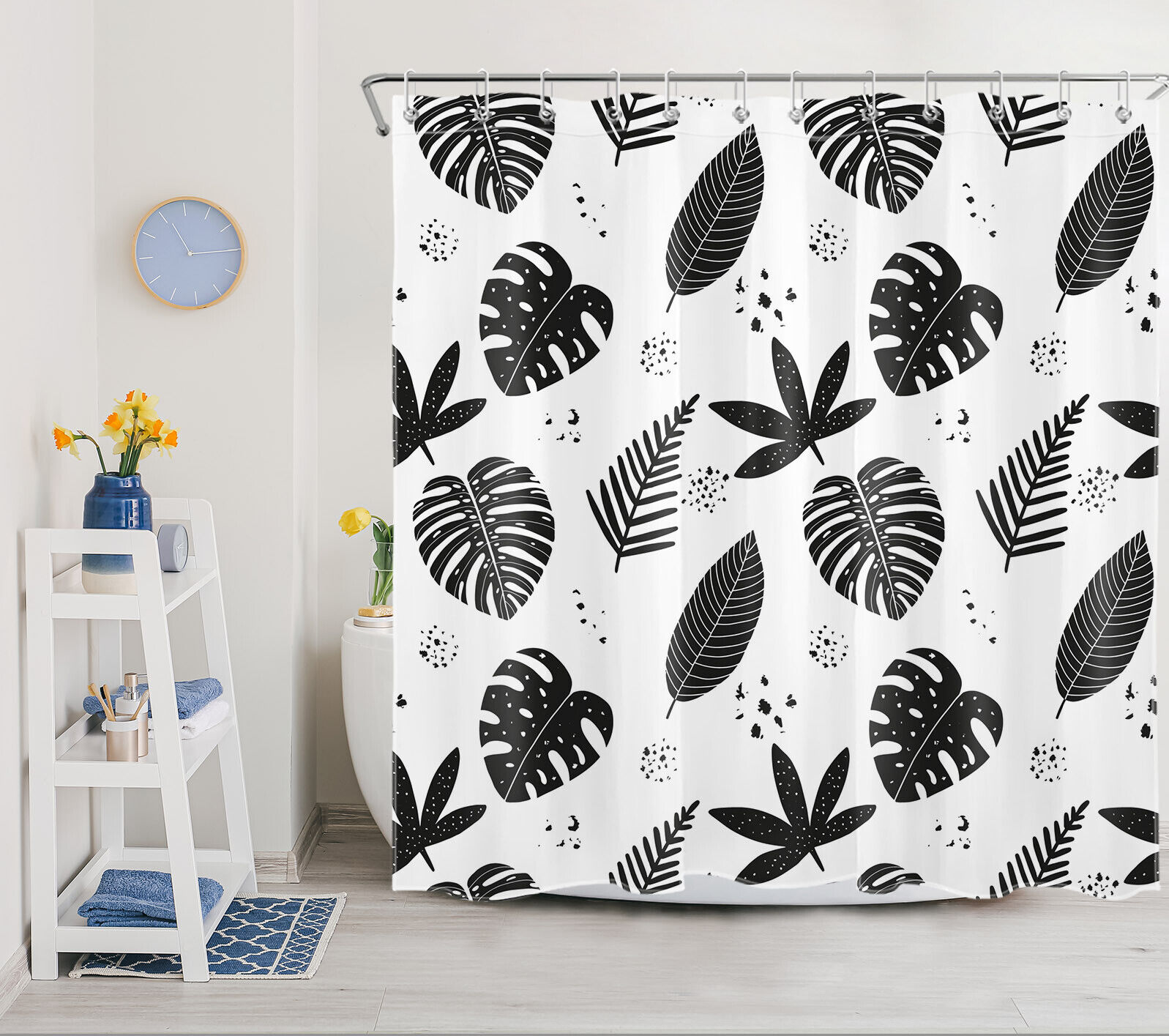 Tropical Style Palm Leaves Print Shower Curtain For Bathroom - Image 2