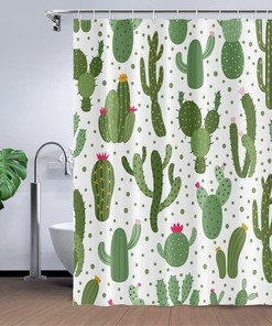 Tropical Succulent Green Plant Watercolor Shower Curtain with Funny Quotes and Cactus Design for Bathroom Decor