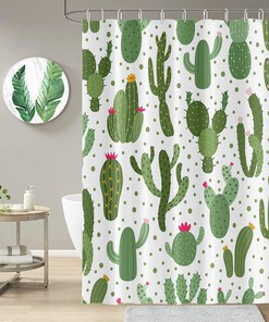 Tropical Succulent Green Plant Watercolor Shower Curtain with Funny Quotes and Cactus Design for Bathroom Decor