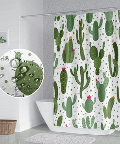 Tropical Succulent Green Plant Watercolor Shower Curtain with Funny Quotes and Cactus Design for Bathroom Decor