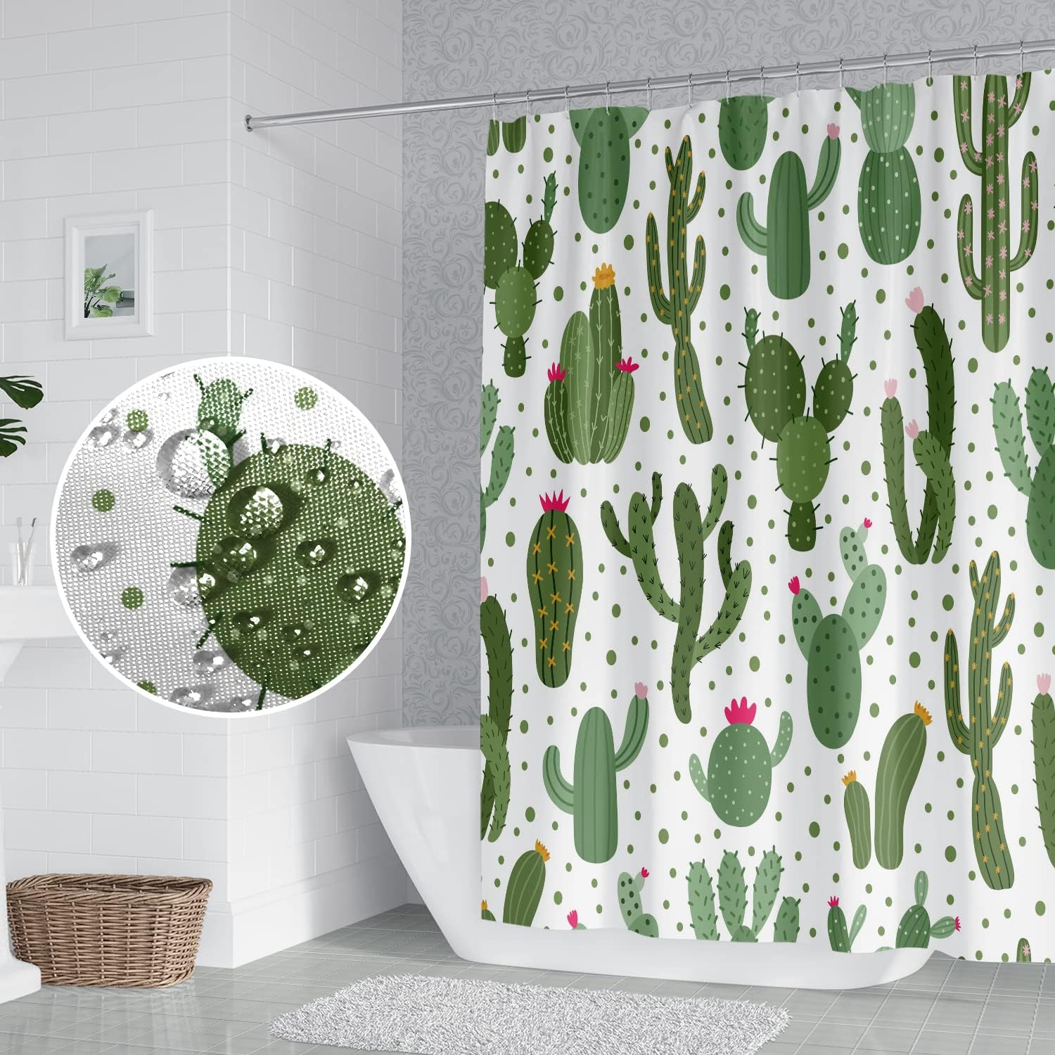 Tropical Succulent Green Plant Watercolor Shower Curtain with Funny Quotes and Cactus Design for Bathroom Decor