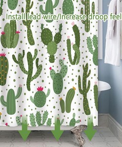 Tropical Succulent Green Plant Watercolor Shower Curtain with Funny Quotes and Cactus Design for Bathroom Decor
