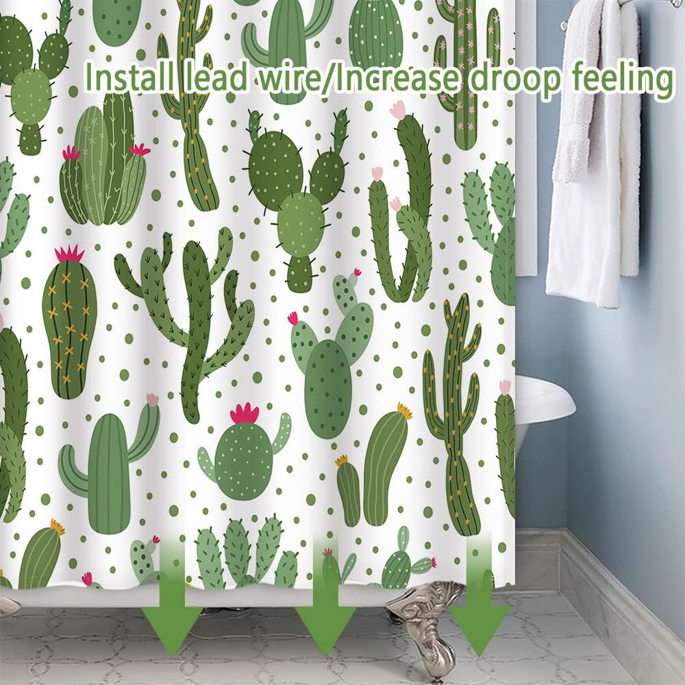 Tropical Succulent Green Plant Watercolor Shower Curtain with Funny Quotes and Cactus Design for Bathroom Decor
