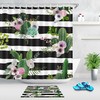 Tropical Summer Flowers And Cactus Shower Set With Waterproof Fabric Mat For Your Bathroom