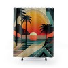 Tropical Sunrise Bliss Shower Curtain, Geometric Art Deco Design, Perfect Beach Bathroom Decor 