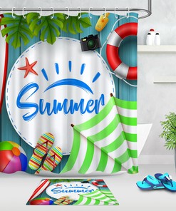 Tropical Surfboard Shower Curtain for Summer Bathroom Decor 