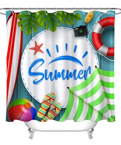 Tropical Surfboard Shower Curtain for Summer Bathroom Decor