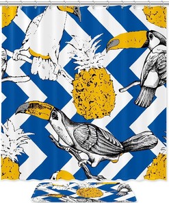 Tropical Toucans Pineapple Print Shower Curtain For Bathroom Tub Set