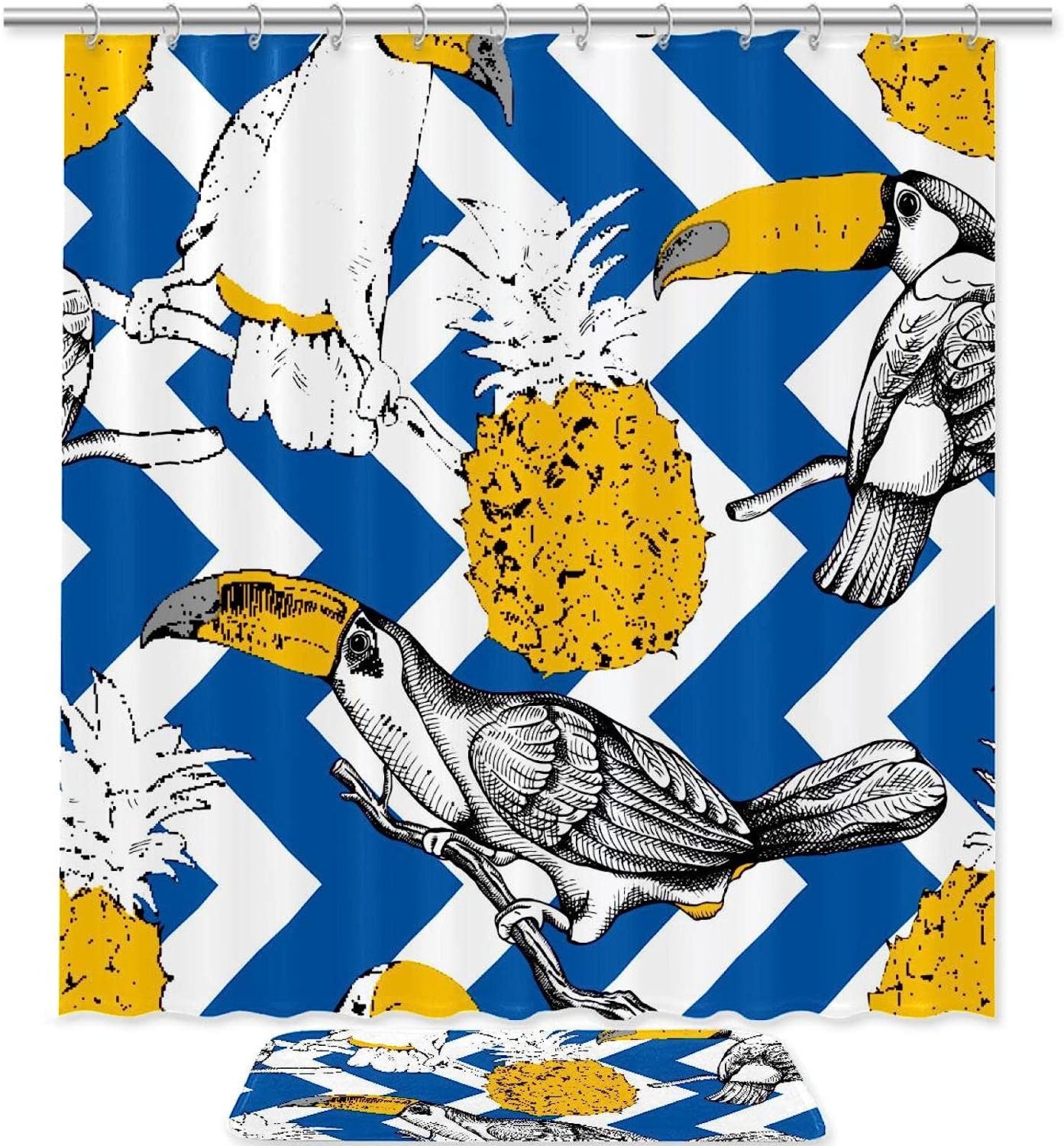 Tropical Toucans Pineapple Print Shower Curtain For Bathroom Tub Set