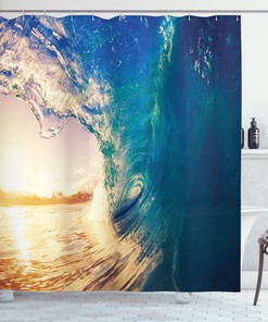 Tropical Trees Shoreline Ocean Print Shower Curtain for Bathroom