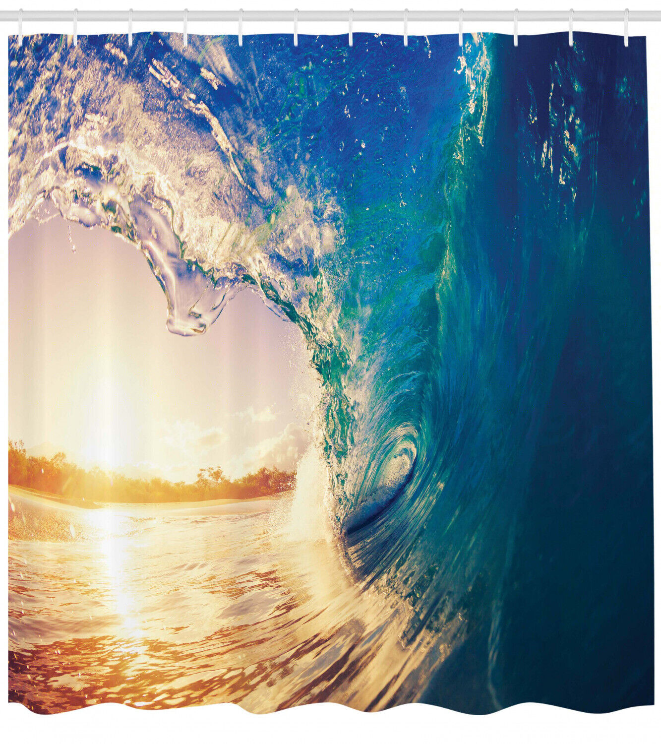Tropical Trees Shoreline Ocean Print Shower Curtain for Bathroom