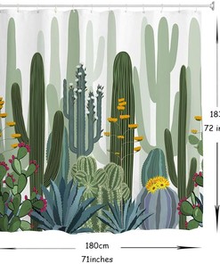 Tropical Watercolor Cactus Fabric Shower Curtain for Bathrooms Decor