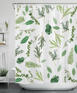 Tropical Watercolor Shower Curtain With Green Leaves And Botanical Prints For A Vibrant Bathroom