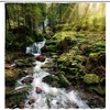 Tropical Waterfall Shower Curtain, Nature Bathroom Decor with Rainforest and Green Trees 