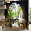 Tropical Waterfall Shower Curtain with Mountain and Cave Design for a Nature-Inspired Bath 