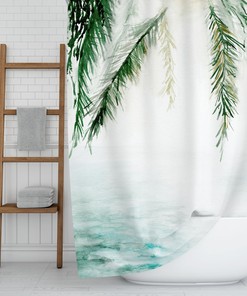Tropical and Watercolor Floral Forest Green Shower Curtain