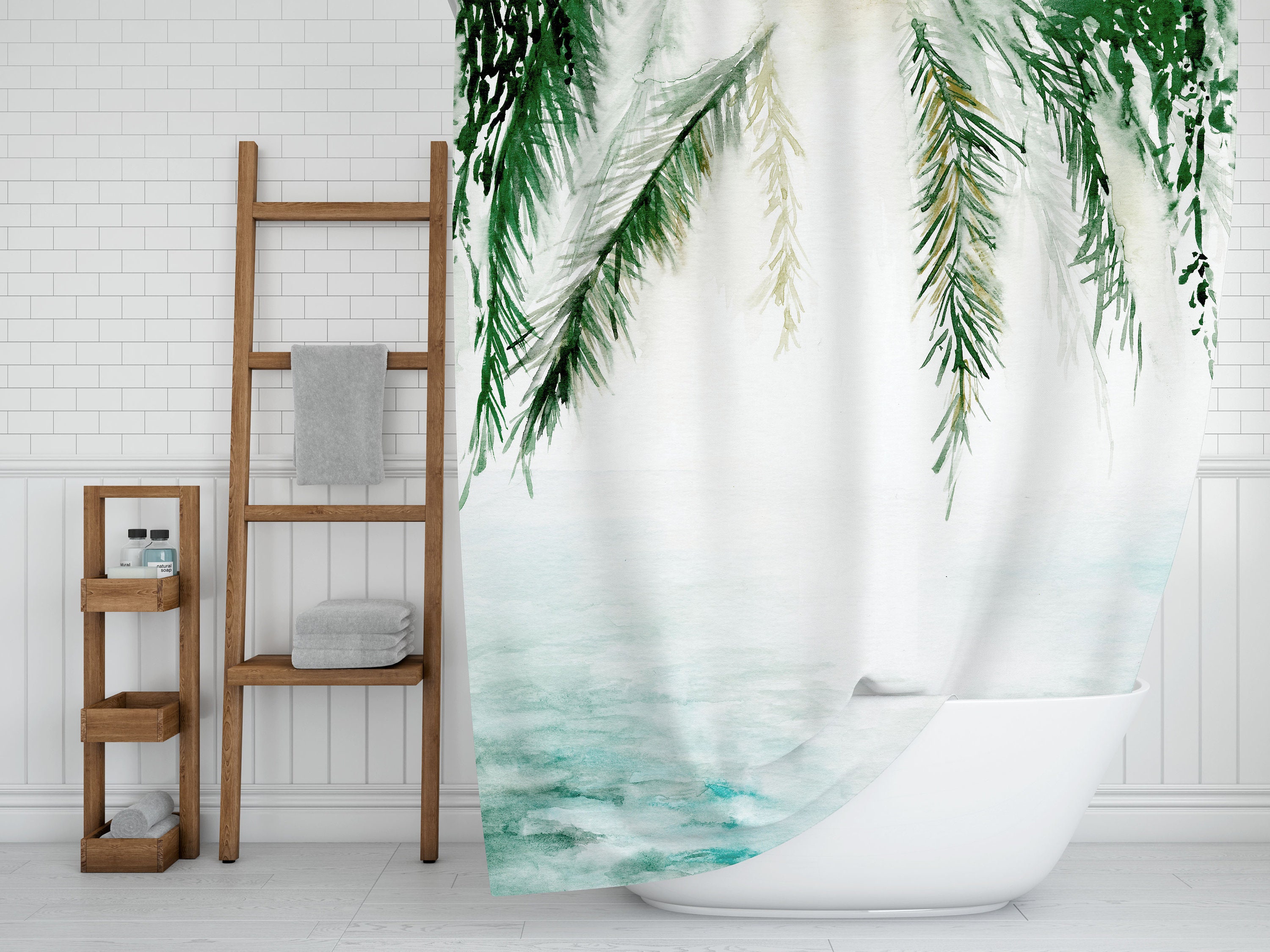 Tropical and Watercolor Floral Forest Green Shower Curtain