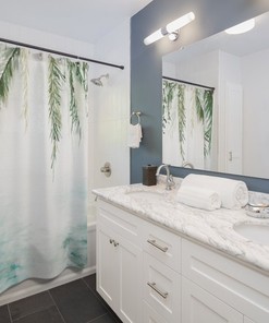 Tropical and Watercolor Floral Forest Green Shower Curtain
