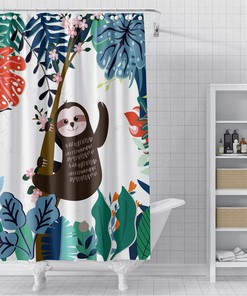 Tropics & Lazy Sloth Shower Curtain for Artistic Maximalist Bathroom Decor 
