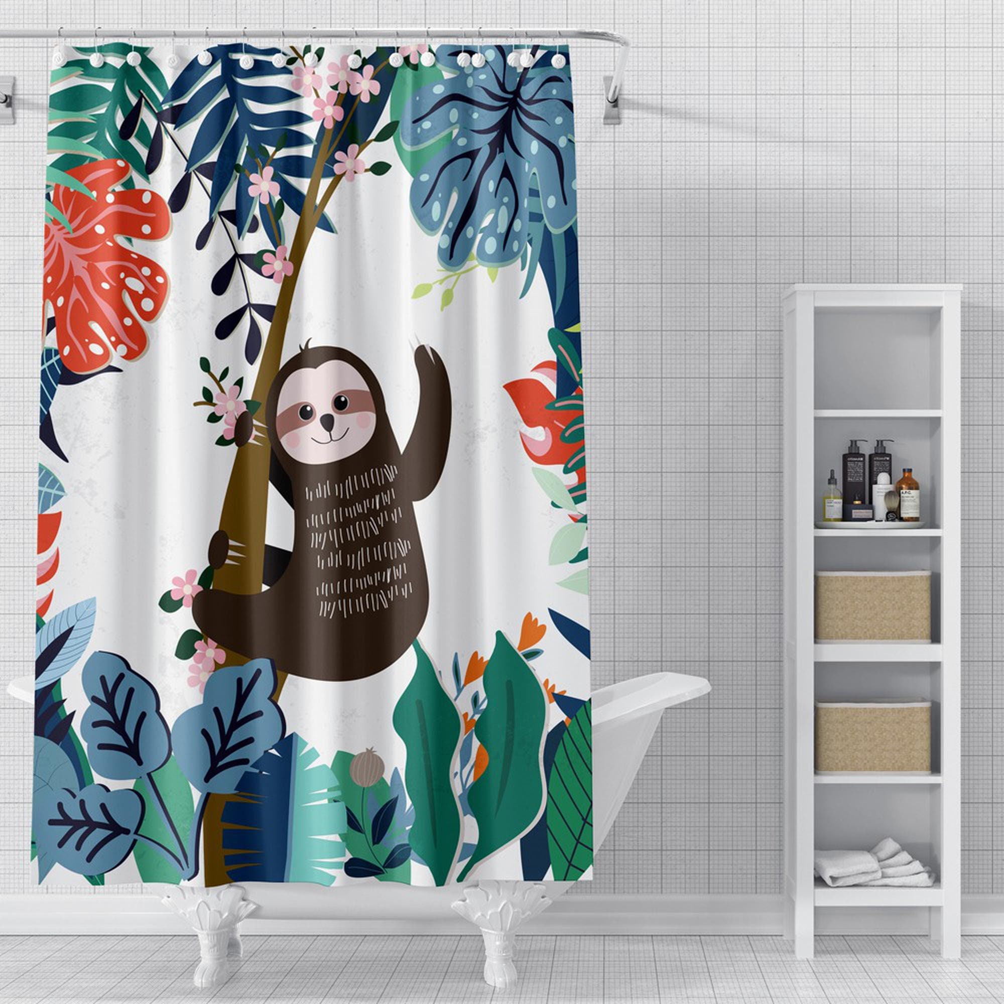 Tropics & Lazy Sloth Shower Curtain for Artistic Maximalist Bathroom Decor