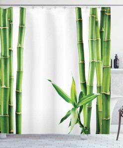 Tropics Plants Greenery Natural Lush Shower Curtain With Branches Of Bamboo Board Stalk Fabric For Bathroom