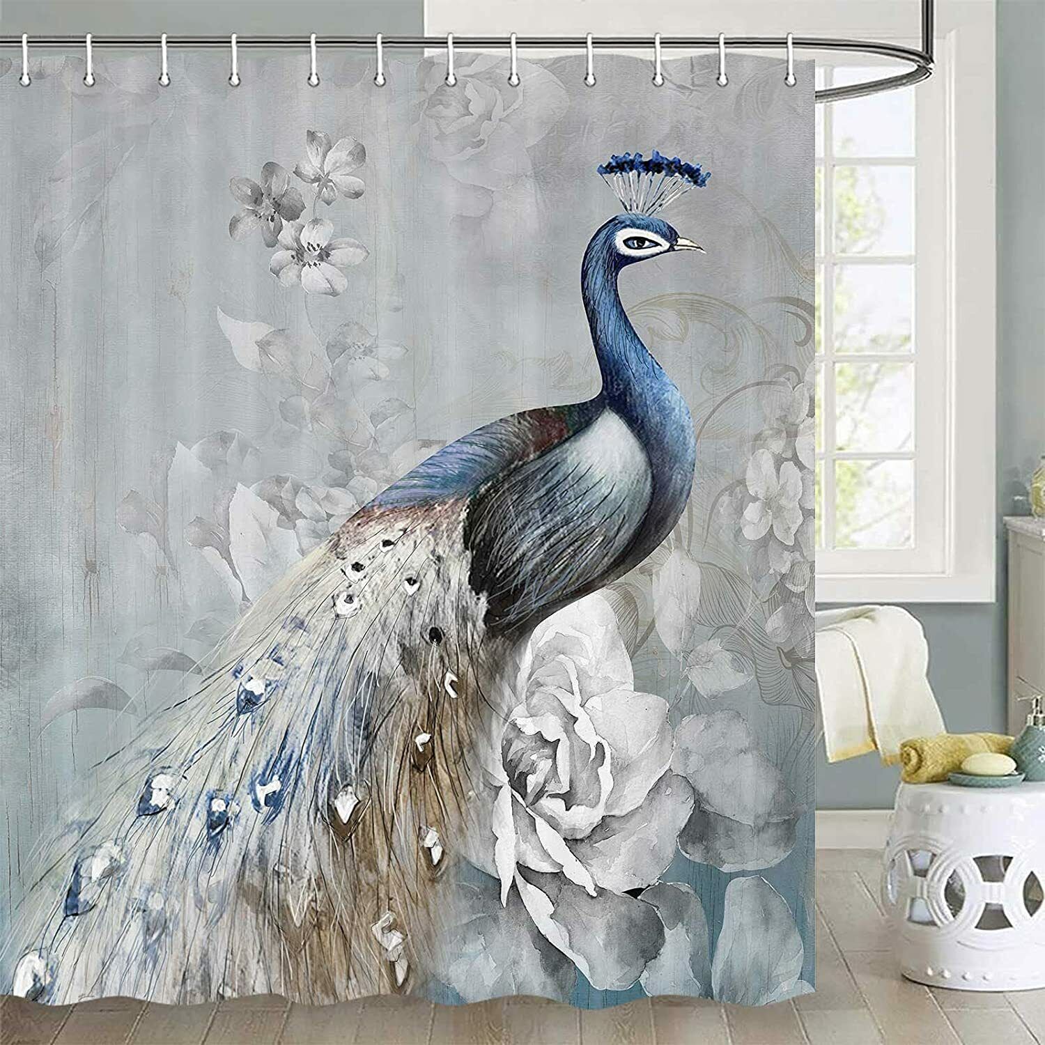 Tropics Wildlife Animal Peacock Feather Shower Curtain - Nature-Inspired Bathroom Decor