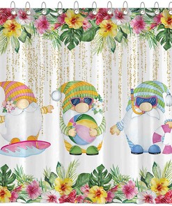 Truck And Butterfly Easter Gnomes Shower Curtain With Eggs And Grass For Bathroom Decor