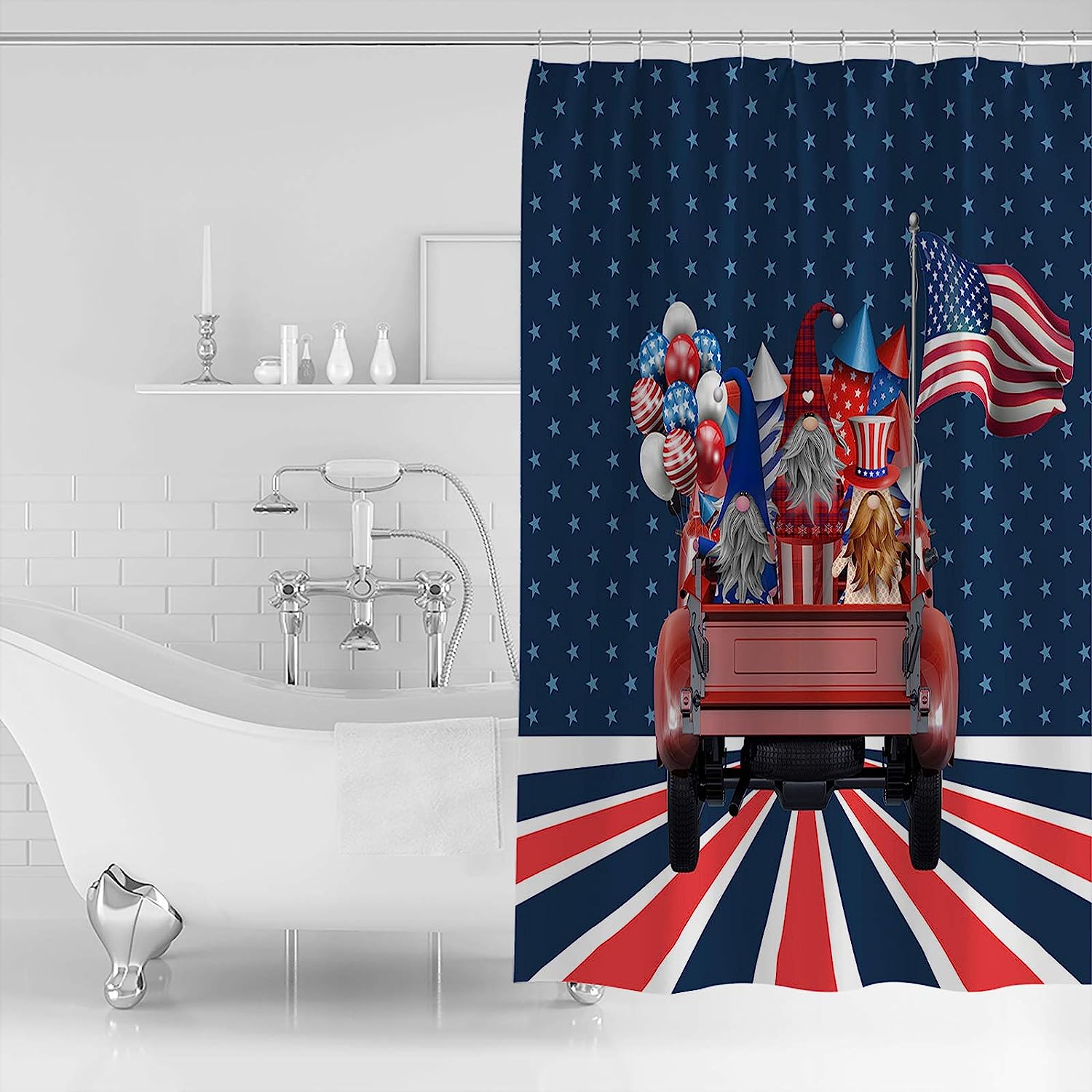 Truck Star July 4Th Independence Day Gnomes Shower Curtain For Patriotic Vibe - Image 2