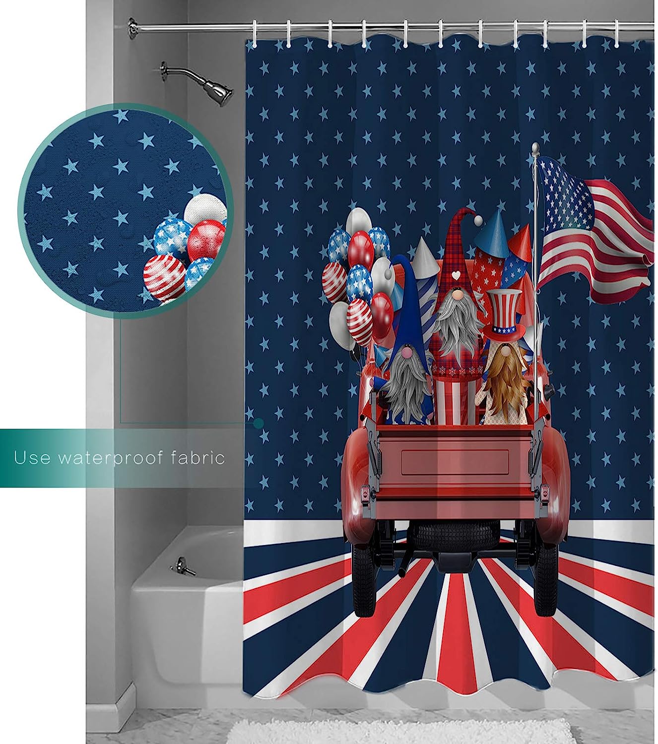 Truck Star July 4Th Independence Day Gnomes Shower Curtain For Patriotic Vibe - Image 3