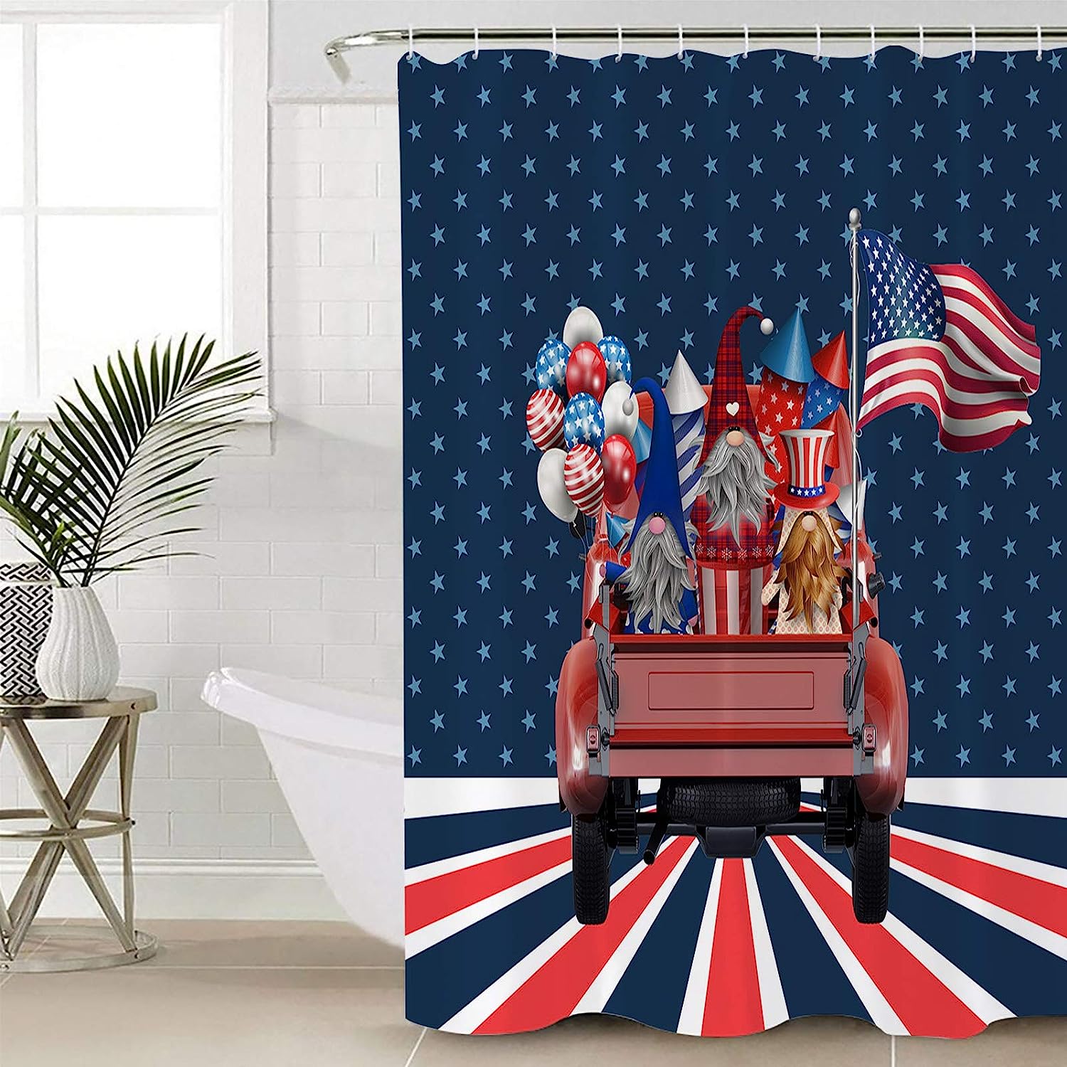 Truck Star July 4Th Independence Day Gnomes Shower Curtain For Patriotic Vibe - Image 4