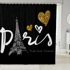 True Love Forever Paris Eiffel Tower Shower Curtain with Sequins and Lovely Hearts, Perfect for Valentine's Day 