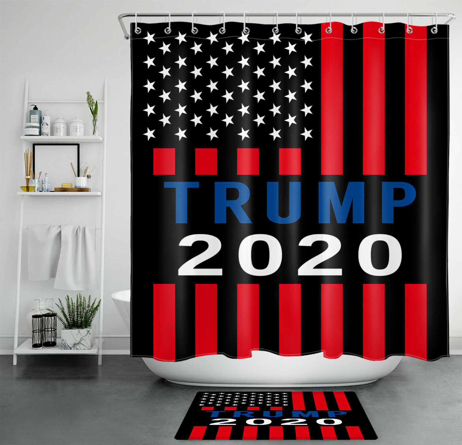 Trump America 2020 Red Striped White Stars Shower Curtain for Bathroom Decor