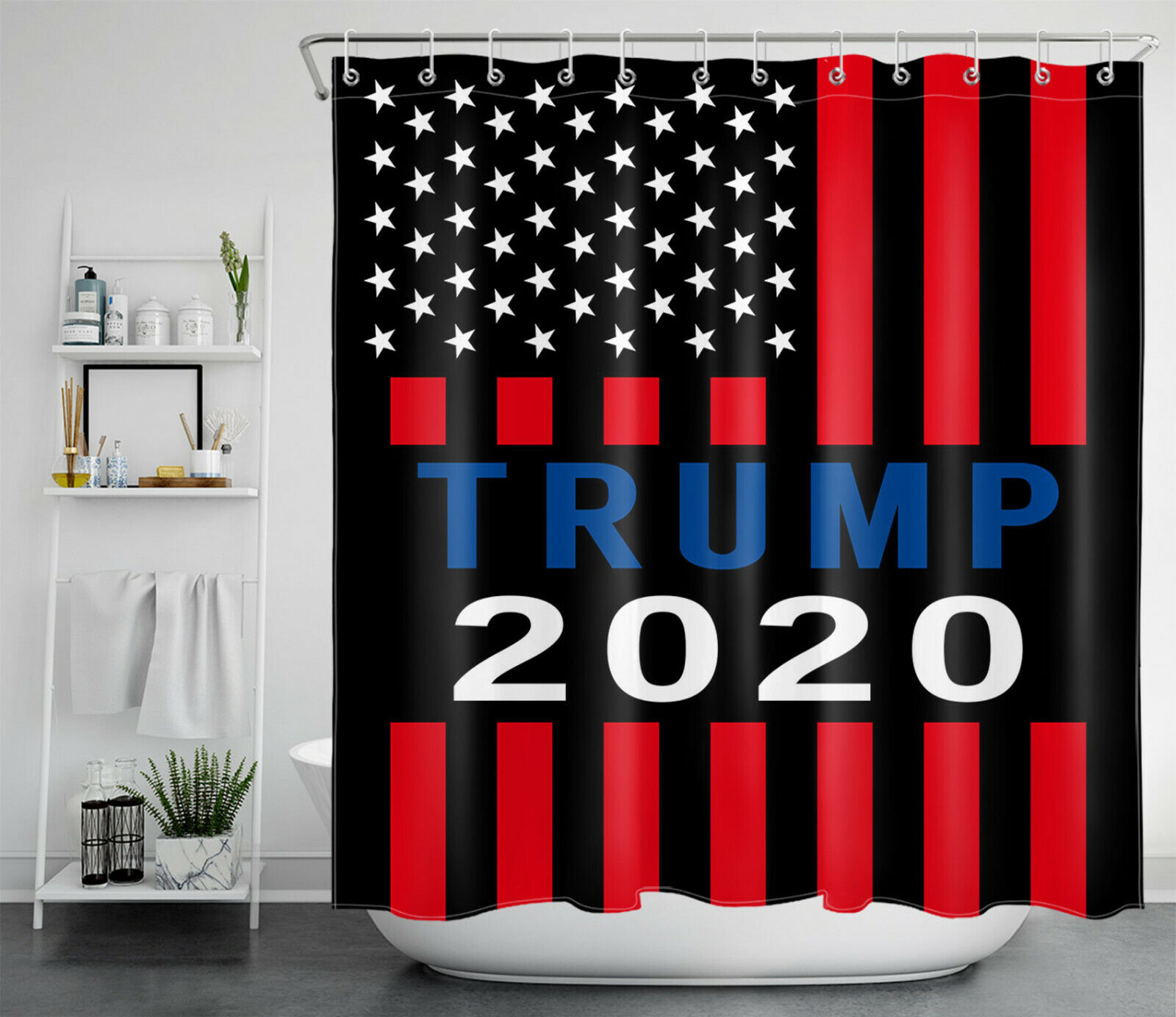 Trump America 2020 Red Striped White Stars Shower Curtain for Bathroom Decor