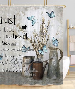 Trust in The Lord Shower Curtain Rustic Farmhouse Inspirational Bible Verse Bathroom Accessory