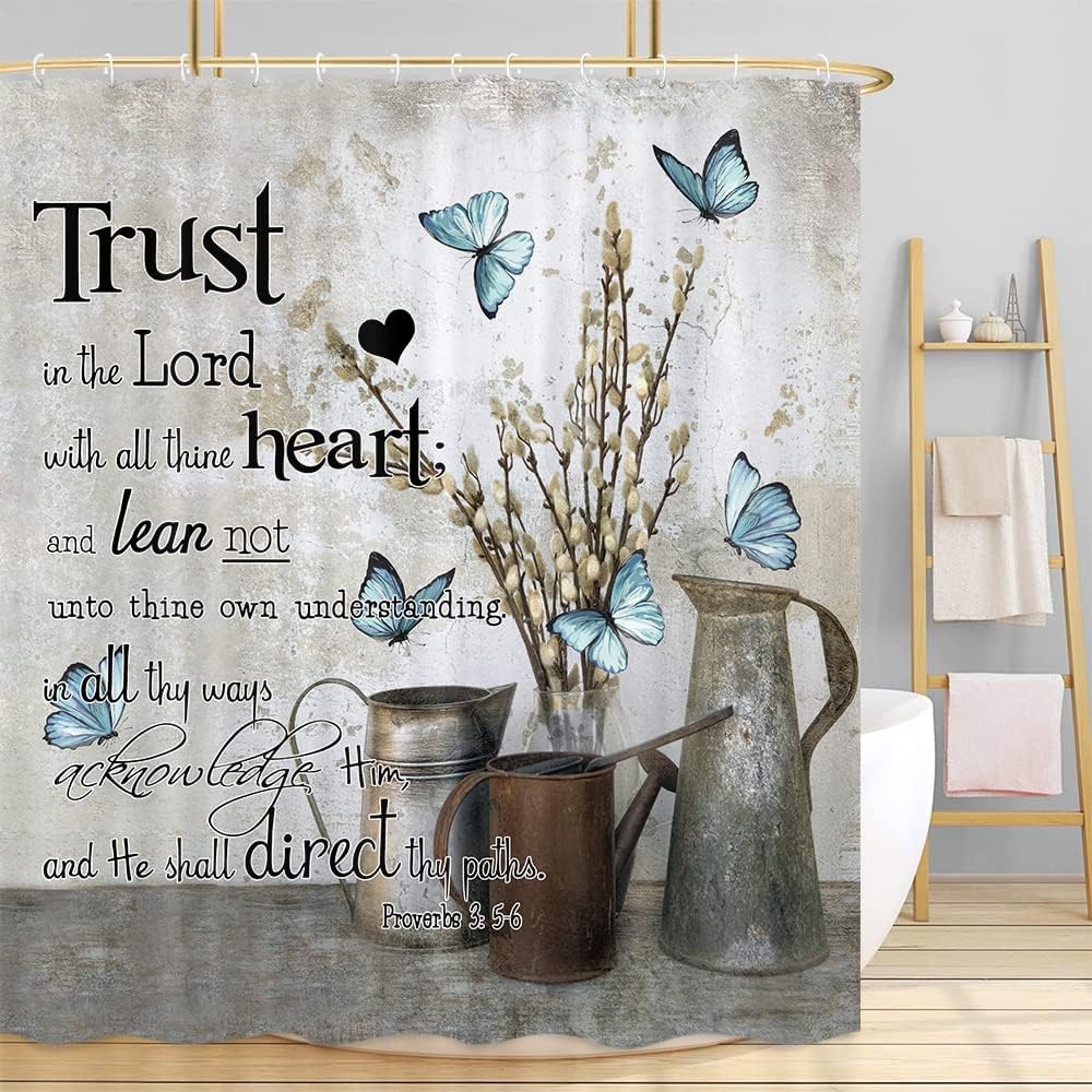 Trust in The Lord Shower Curtain Rustic Farmhouse Inspirational Bible Verse Bathroom Accessory
