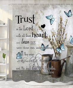 Trust in The Lord Shower Curtain Rustic Farmhouse Inspirational Bible Verse Bathroom Accessory