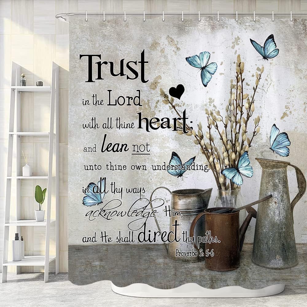 Trust in The Lord Shower Curtain Rustic Farmhouse Inspirational Bible Verse Bathroom Accessory