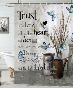 Trust in The Lord Shower Curtain Rustic Farmhouse Inspirational Bible Verse Bathroom Accessory