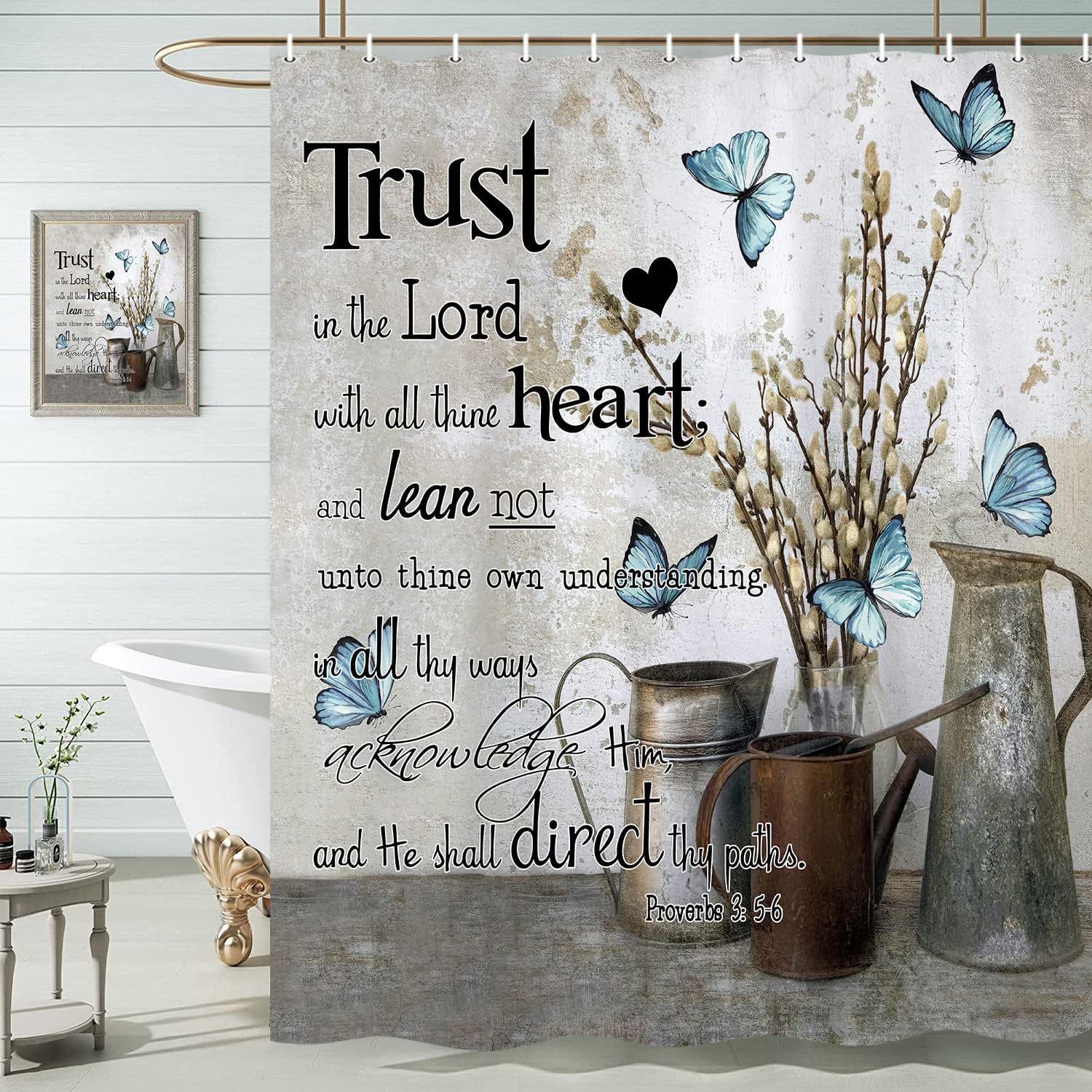 Trust in The Lord Shower Curtain Rustic Farmhouse Inspirational Bible Verse Bathroom Accessory