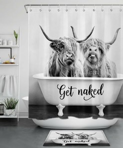 Tub Get Naked Highland Cow Shower Curtain Funny Bathroom Accessories