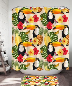 Tucan And Tropical Flower Printed Shower Curtain: Exotic And Vibrant Bath Accessory