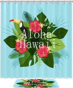 Tucan with Hawaii Aloha Shower Curtain, Set of 2, Waterproof Fabric for Bathroom Decor