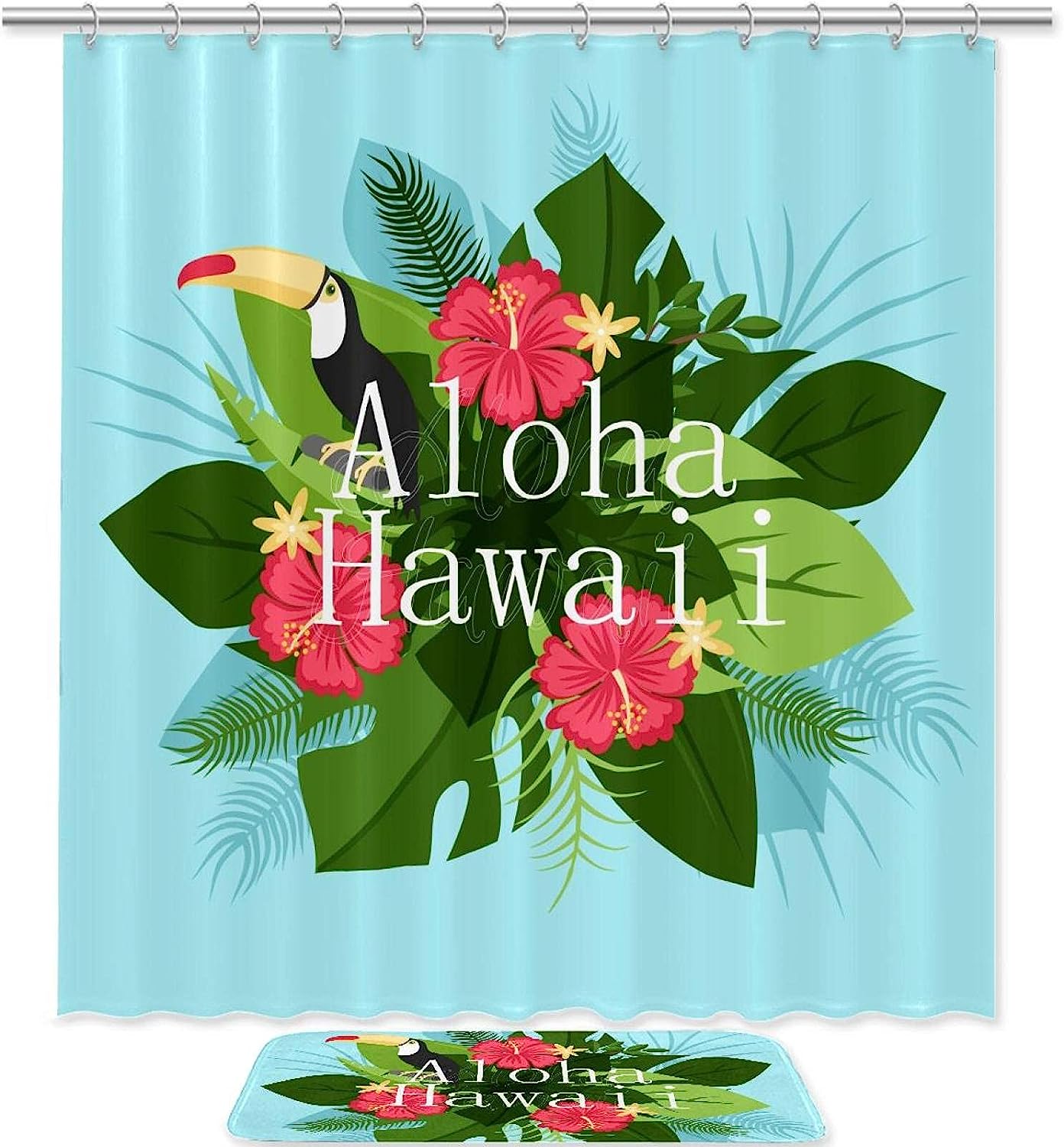 Tucan with Hawaii Aloha Shower Curtain, Set of 2, Waterproof Fabric for Bathroom Decor