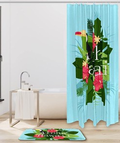 Tucan with Hawaii Aloha Shower Curtain, Set of 2, Waterproof Fabric for Bathroom Decor