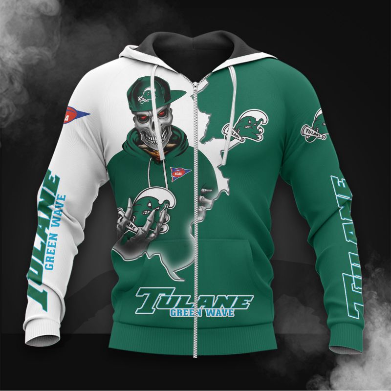 Tulane Green Wave 3D Skull Hoodie For Diehard Fans