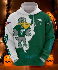 Tulane Green Wave Mascot Long Sleeve 3D Zip Hoodie For Fans