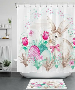 Tulip Colorful Eggs Easter Bunny Shower Curtain Bathroom Accessory 